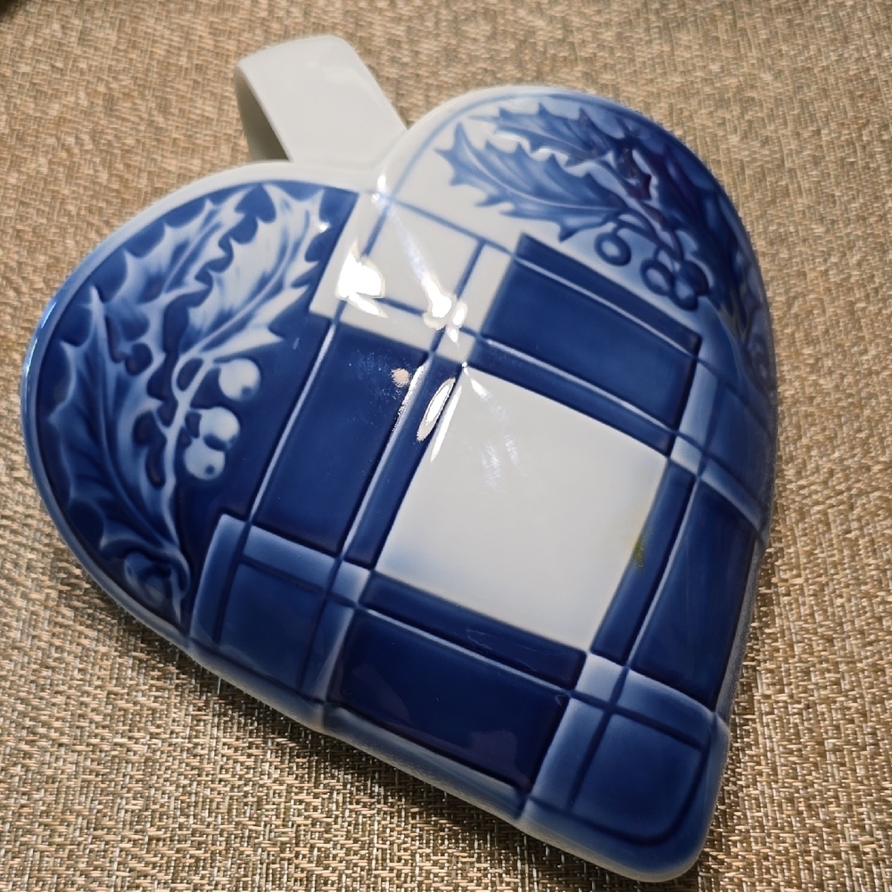Blue and White Heart-Shaped Ceramic Accent